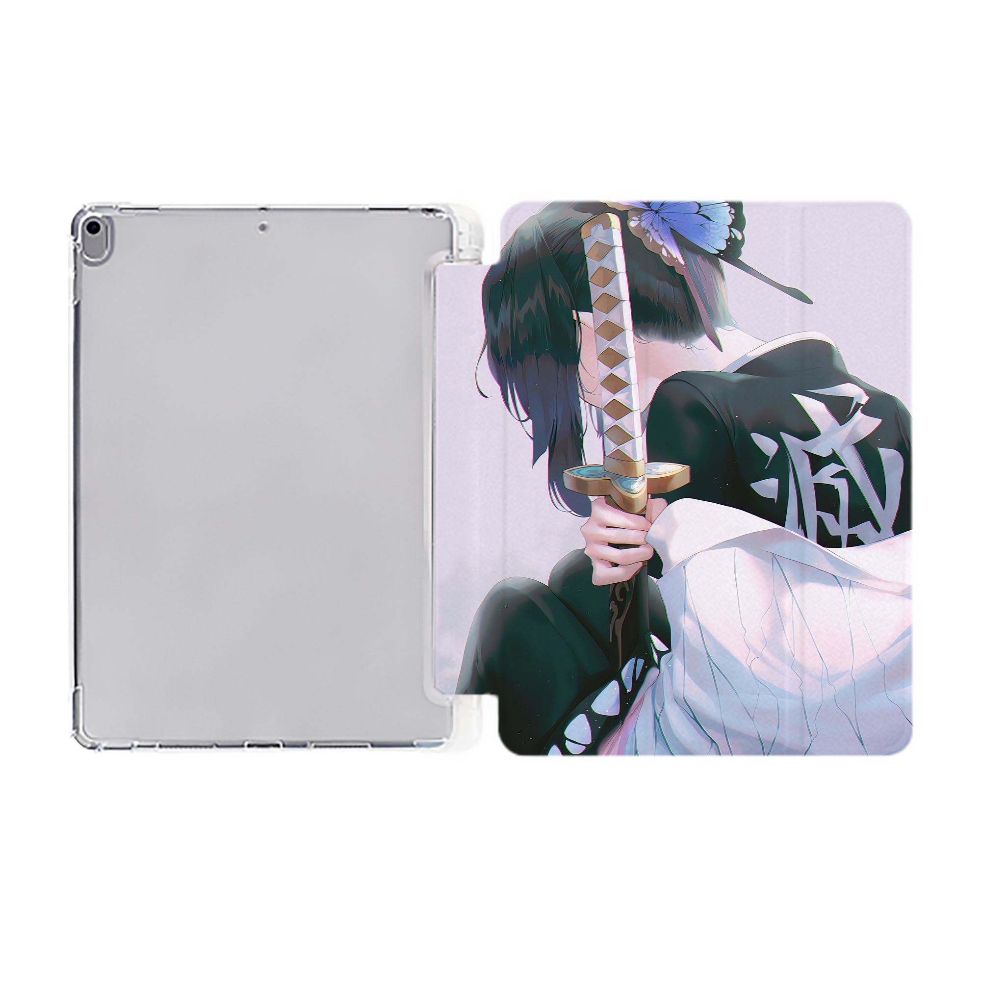 （画像用） 鬼滅の刃（きめつのやいば）蟲柱-胡蝶 しのぶ／こちょう しのぶ Kochou Shinobu IPad ケース ペン収納付き 三つ折りスタンド PUレザー×シリコン 対応機種9.5/10.5/10.9インチ
